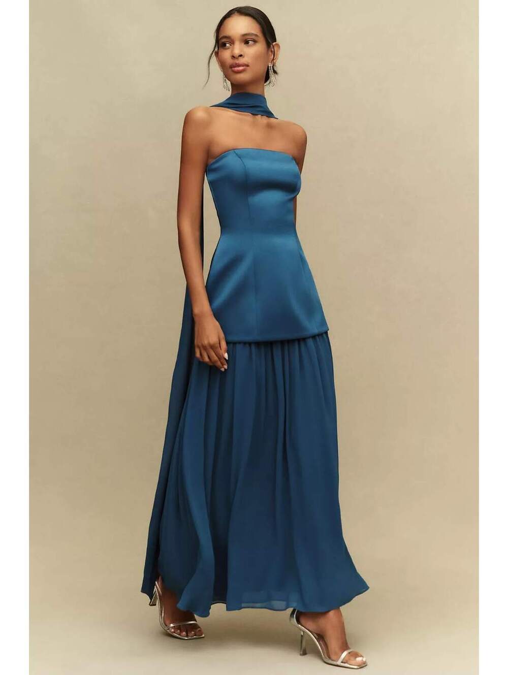 Anthropologie Mare Mare Natalie Strapless Stretch Satin Chiffon Maxi Dress XS